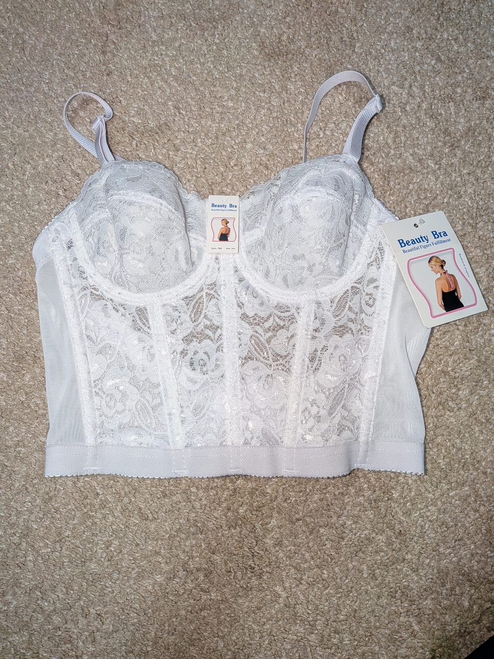 Deadstock Vintage White Lace Longline Bra